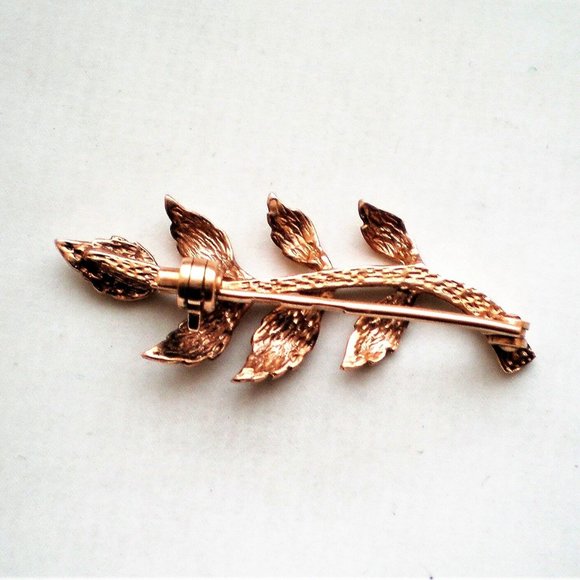 Vintage Russian Russia USSR 14K 583 Rose Pink Gold Tree Branch Leaf Brooch Pin - Picture 6 of 7